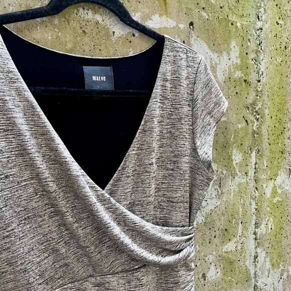 Anthropologie Maeve Silver Metallic Tamera Faux Wrap Midi Dress Women’s Small - Picture 5 of 12